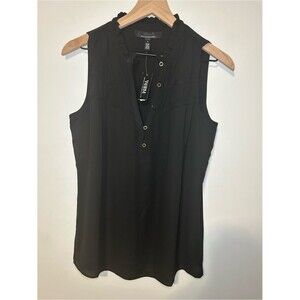 WHBM Sleeveless Braided Crespe Shell Top SZ Small Front Button BLK